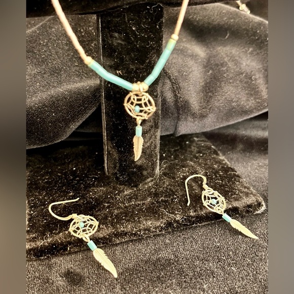 Sterling Silver and Turquoise Dreamcatcher Jewelry Set Native American Southwest - Picture 13 of 16